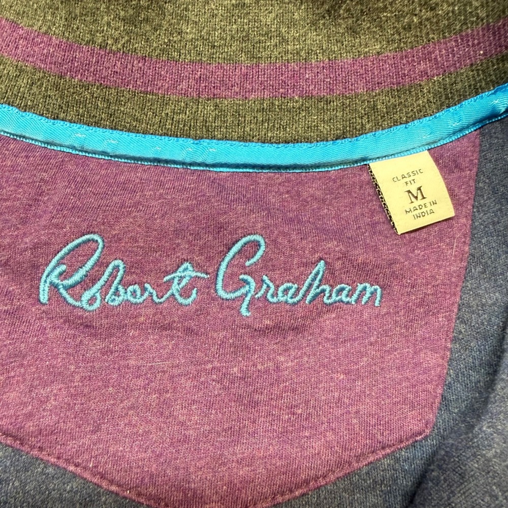 Robert Graham Blue Quarter Zip Pullover Sweater Medium Cotton Luxury Casual - Picture 3 of 12